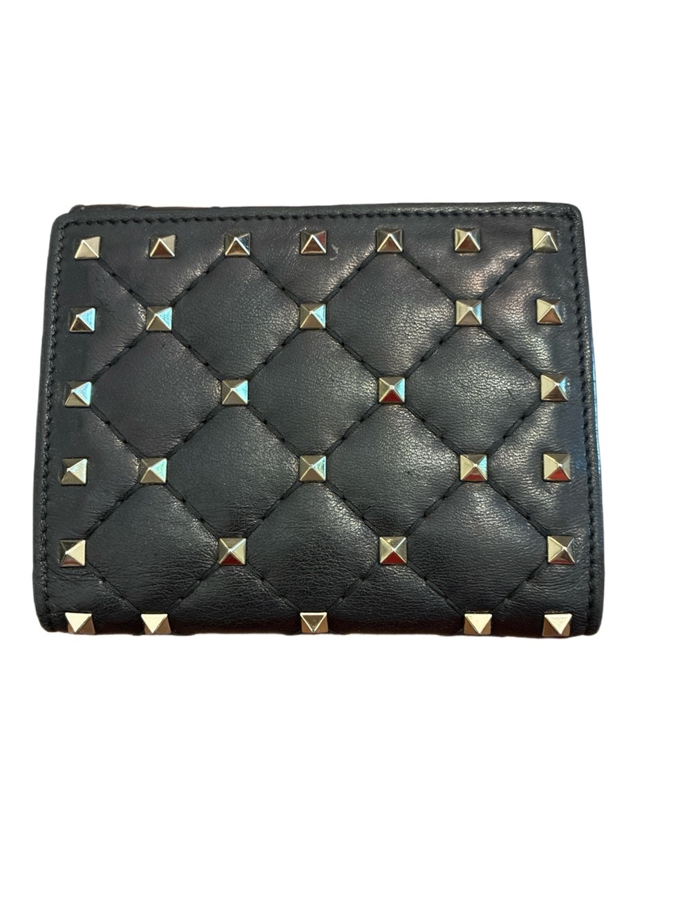 Valentino Garavani Rockstud Black Quilted Leather Foldover Wallet